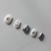 Vibeficant Progel Glitter Handmade Gel Press on Nails Short Coffin Silver Star Design